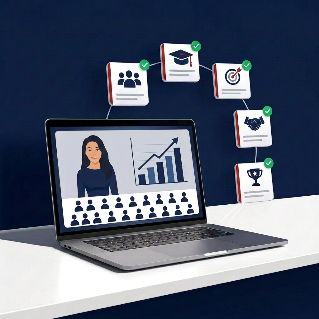 An expert presenting a webinar to an engaged audience